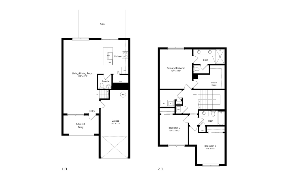 Amalfi - 3 bedroom floorplan layout with 2.5 bathrooms and 1485 square feet