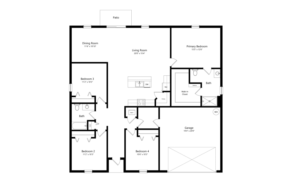 Brisa - 4 bedroom floorplan layout with 2 bathrooms and 1839 square feet