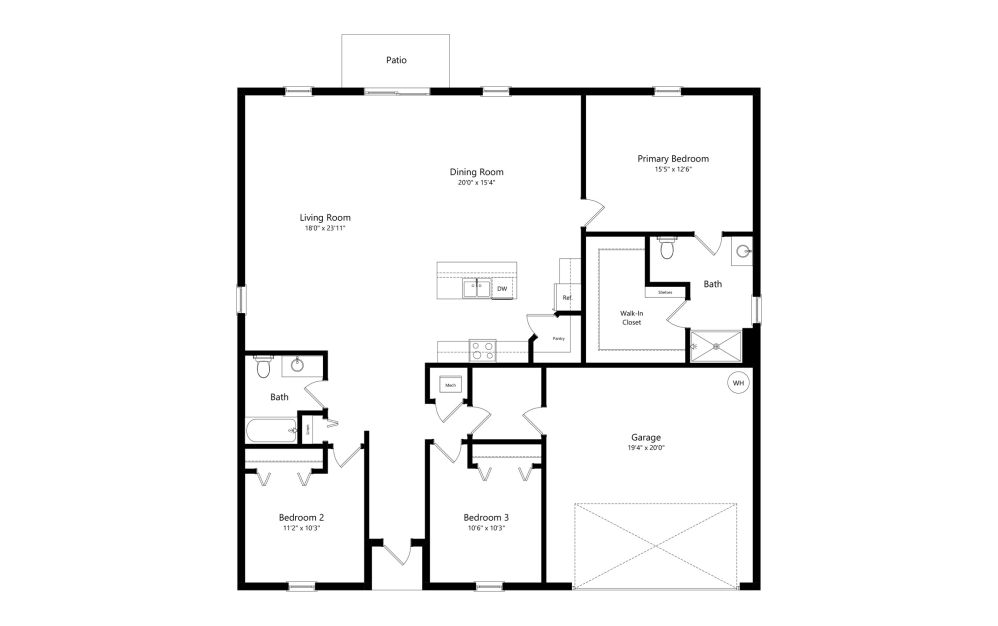 Bruno - 3 bedroom floorplan layout with 2 bathrooms and 1839 square feet