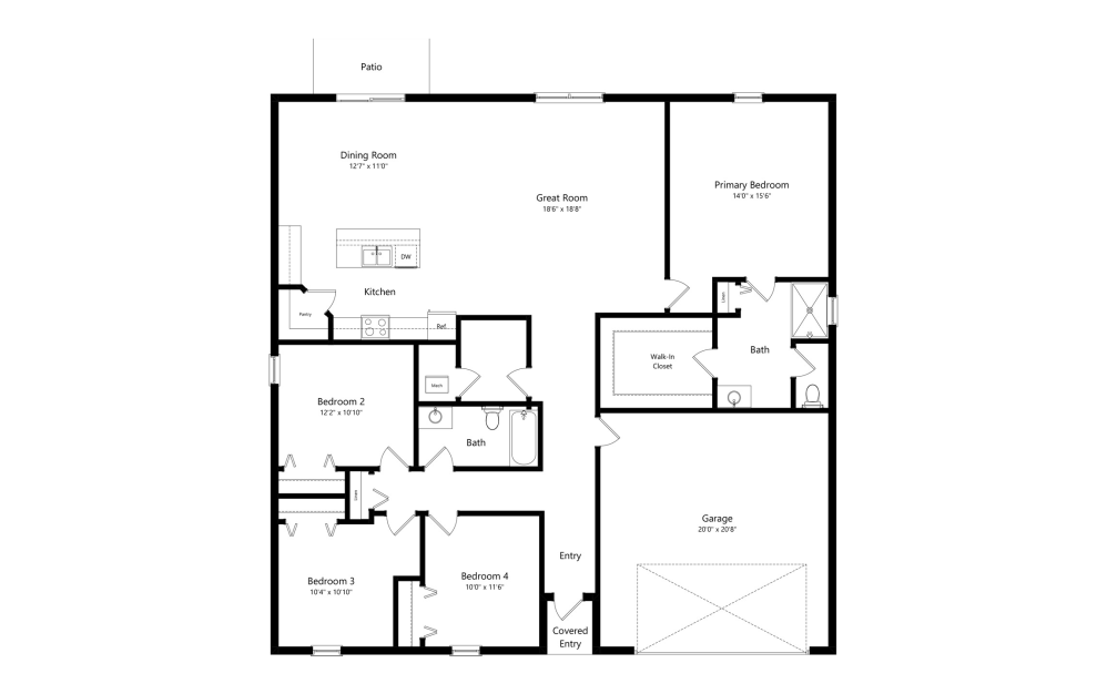 Gabriella - 4 bedroom floorplan layout with 2 bathrooms and 2001 square feet